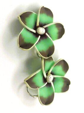 Green Flower Earrings Handmade Statement Dangle Pearl Gift